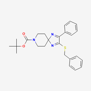 molecular formula C25H29N3O2S B3007297 叔丁基 2-(苄基硫基)-3-苯基-1,4,8-三氮杂螺[4.5]癸-1,3-二烯-8-甲酸酯 CAS No. 892284-84-3