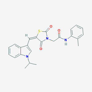 molecular formula C24H23N3O3S B300731 2-{5-[(1-isopropyl-1H-indol-3-yl)methylene]-2,4-dioxo-1,3-thiazolidin-3-yl}-N-(2-methylphenyl)acetamide 