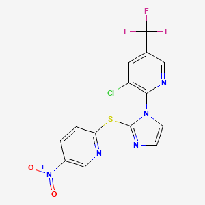 molecular formula C14H7ClF3N5O2S B3007317 3-chloro-2-{2-[(5-nitro-2-pyridinyl)sulfanyl]-1H-imidazol-1-yl}-5-(trifluoromethyl)pyridine CAS No. 303988-46-7