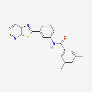molecular formula C21H17N3OS B3007319 3,5-dimethyl-N-(3-(thiazolo[5,4-b]pyridin-2-yl)phenyl)benzamide CAS No. 863589-38-2