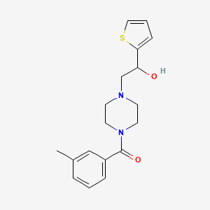molecular formula C18H22N2O2S B3007331 (4-(2-Hydroxy-2-(thiophen-2-yl)ethyl)piperazin-1-yl)(m-tolyl)methanone CAS No. 1396800-15-9