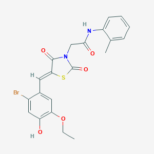 molecular formula C21H19BrN2O5S B300734 2-[5-(2-bromo-5-ethoxy-4-hydroxybenzylidene)-2,4-dioxo-1,3-thiazolidin-3-yl]-N-(2-methylphenyl)acetamide 