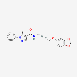 molecular formula C22H19N3O4 B3007343 N-(4-(benzo[d][1,3]dioxol-5-yloxy)but-2-yn-1-yl)-5-methyl-1-phenyl-1H-pyrazole-4-carboxamide CAS No. 1428380-51-1