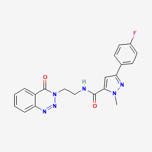 molecular formula C20H17FN6O2 B3007350 3-(4-fluorophenyl)-1-methyl-N-(2-(4-oxobenzo[d][1,2,3]triazin-3(4H)-yl)ethyl)-1H-pyrazole-5-carboxamide CAS No. 2034375-71-6