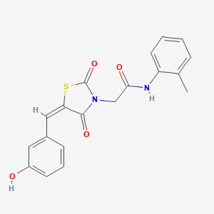 molecular formula C19H16N2O4S B300736 2-[5-(3-hydroxybenzylidene)-2,4-dioxo-1,3-thiazolidin-3-yl]-N-(2-methylphenyl)acetamide 