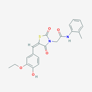 molecular formula C21H20N2O5S B300737 2-[5-(3-ethoxy-4-hydroxybenzylidene)-2,4-dioxo-1,3-thiazolidin-3-yl]-N-(2-methylphenyl)acetamide 