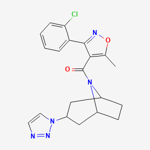 molecular formula C20H20ClN5O2 B3007371 8-[3-(2-chlorophenyl)-5-methyl-1,2-oxazole-4-carbonyl]-3-(1H-1,2,3-triazol-1-yl)-8-azabicyclo[3.2.1]octane CAS No. 2180010-72-2