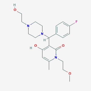 molecular formula C22H30FN3O4 B3007373 3-((4-fluorophenyl)(4-(2-hydroxyethyl)piperazin-1-yl)methyl)-4-hydroxy-1-(2-methoxyethyl)-6-methylpyridin-2(1H)-one CAS No. 897735-30-7
