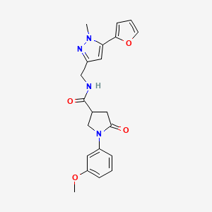 molecular formula C21H22N4O4 B3007382 N-((5-(furan-2-yl)-1-methyl-1H-pyrazol-3-yl)methyl)-1-(3-methoxyphenyl)-5-oxopyrrolidine-3-carboxamide CAS No. 1421473-74-6