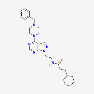 molecular formula C27H37N7O B3007392 N-(2-(4-(4-benzylpiperazin-1-yl)-1H-pyrazolo[3,4-d]pyrimidin-1-yl)ethyl)-3-cyclohexylpropanamide CAS No. 1021122-66-6