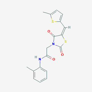 molecular formula C18H16N2O3S2 B300740 N-(2-methylphenyl)-2-{5-[(5-methyl-2-thienyl)methylene]-2,4-dioxo-1,3-thiazolidin-3-yl}acetamide 