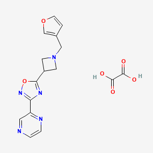 molecular formula C16H15N5O6 B3007403 5-(1-(Furan-3-ylmethyl)azetidin-3-yl)-3-(pyrazin-2-yl)-1,2,4-oxadiazole oxalate CAS No. 1421489-65-7