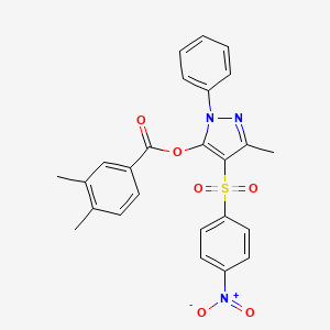 molecular formula C25H21N3O6S B3007407 3-methyl-4-((4-nitrophenyl)sulfonyl)-1-phenyl-1H-pyrazol-5-yl 3,4-dimethylbenzoate CAS No. 851093-99-7