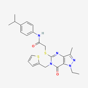 molecular formula C24H27N5O2S2 B3007409 2-((1-乙基-3-甲基-7-氧代-6-(噻吩-2-基甲基)-6,7-二氢-1H-吡唑并[4,3-d]嘧啶-5-基)硫代)-N-(4-异丙基苯基)乙酰胺 CAS No. 1359312-15-4