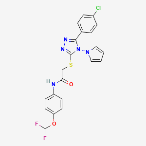 molecular formula C21H16ClF2N5O2S B3007411 2-((5-(4-氯苯基)-4-(1H-吡咯-1-基)-4H-1,2,4-三唑-3-基)硫代)-N-(4-(二氟甲氧基)苯基)乙酰胺 CAS No. 896309-92-5