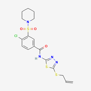 molecular formula C17H19ClN4O3S3 B3007412 4-chloro-3-piperidin-1-ylsulfonyl-N-(5-prop-2-enylsulfanyl-1,3,4-thiadiazol-2-yl)benzamide CAS No. 847242-00-6