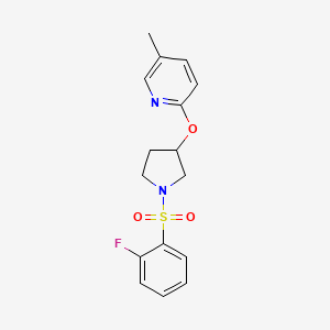 molecular formula C16H17FN2O3S B3007416 2-((1-((2-氟苯基)磺酰基)吡咯烷-3-基)氧基)-5-甲基吡啶 CAS No. 1903476-00-5