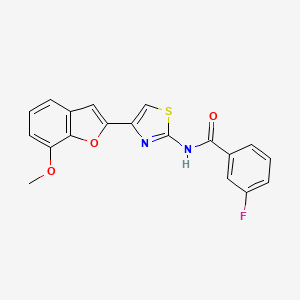 molecular formula C19H13FN2O3S B3007419 3-氟-N-(4-(7-甲氧基苯并呋喃-2-基)噻唑-2-基)苯甲酰胺 CAS No. 921550-23-4