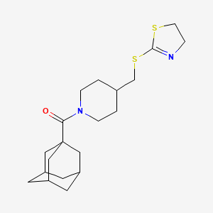 molecular formula C20H30N2OS2 B3007422 (1s,3s)-金刚烷-1-基(4-(((4,5-二氢噻唑-2-基)硫代)甲基)哌啶-1-基)甲酮 CAS No. 1396872-10-8