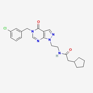 molecular formula C21H24ClN5O2 B3007426 N-(2-(5-(3-chlorobenzyl)-4-oxo-4,5-dihydro-1H-pyrazolo[3,4-d]pyrimidin-1-yl)ethyl)-2-cyclopentylacetamide CAS No. 922110-89-2