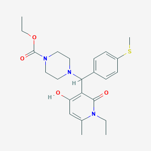 molecular formula C23H31N3O4S B3007430 Ethyl 4-((1-ethyl-4-hydroxy-6-methyl-2-oxo-1,2-dihydropyridin-3-yl)(4-(methylthio)phenyl)methyl)piperazine-1-carboxylate CAS No. 939241-30-2