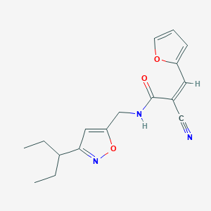 molecular formula C17H19N3O3 B3007431 (Z)-2-Cyano-3-(furan-2-yl)-N-[(3-pentan-3-yl-1,2-oxazol-5-yl)methyl]prop-2-enamide CAS No. 1428123-91-4