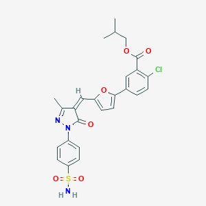 molecular formula C26H24ClN3O6S B300745 isobutyl 5-[5-((Z)-{1-[4-(aminosulfonyl)phenyl]-3-methyl-5-oxo-1,5-dihydro-4H-pyrazol-4-ylidene}methyl)-2-furyl]-2-chlorobenzoate 