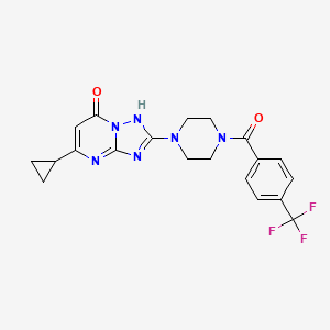 molecular formula C20H19F3N6O2 B3007453 5-cyclopropyl-2-(4-(4-(trifluoromethyl)benzoyl)piperazin-1-yl)-[1,2,4]triazolo[1,5-a]pyrimidin-7(4H)-one CAS No. 2034583-20-3
