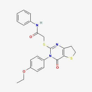 molecular formula C22H21N3O3S2 B3007457 2-[[3-(4-ethoxyphenyl)-4-oxo-6,7-dihydrothieno[3,2-d]pyrimidin-2-yl]sulfanyl]-N-phenylacetamide CAS No. 686772-34-9