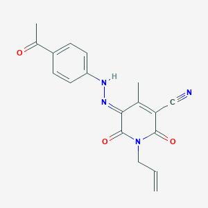 molecular formula C18H16N4O3 B300746 (5E)-5-[(4-acetylphenyl)hydrazinylidene]-4-methyl-2,6-dioxo-1-prop-2-enylpyridine-3-carbonitrile 