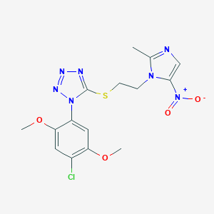 molecular formula C15H16ClN7O4S B300748 1-(4-chloro-2,5-dimethoxyphenyl)-5-[(2-{5-nitro-2-methyl-1H-imidazol-1-yl}ethyl)sulfanyl]-1H-tetraazole 