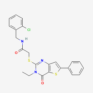 molecular formula C23H20ClN3O2S2 B3007496 N-[(2-chlorophenyl)methyl]-2-(3-ethyl-4-oxo-6-phenylthieno[3,2-d]pyrimidin-2-yl)sulfanylacetamide CAS No. 1189931-82-5