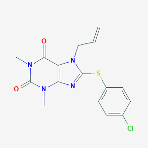 molecular formula C16H15ClN4O2S B300750 7-allyl-8-[(4-chlorophenyl)sulfanyl]-1,3-dimethyl-3,7-dihydro-1H-purine-2,6-dione 