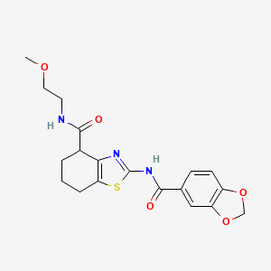 molecular formula C19H21N3O5S B3007518 2-(benzo[d][1,3]dioxole-5-carboxamido)-N-(2-methoxyethyl)-4,5,6,7-tetrahydrobenzo[d]thiazole-4-carboxamide CAS No. 941879-80-7