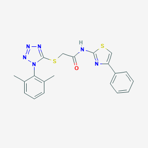 molecular formula C20H18N6OS2 B300752 2-{[1-(2,6-dimethylphenyl)-1H-tetraazol-5-yl]sulfanyl}-N-(4-phenyl-1,3-thiazol-2-yl)acetamide 