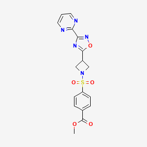molecular formula C17H15N5O5S B3007526 Methyl 4-((3-(3-(pyrimidin-2-yl)-1,2,4-oxadiazol-5-yl)azetidin-1-yl)sulfonyl)benzoate CAS No. 1327528-98-2