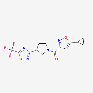 molecular formula C14H13F3N4O3 B3007529 (5-Cyclopropylisoxazol-3-yl)(3-(5-(trifluoromethyl)-1,2,4-oxadiazol-3-yl)pyrrolidin-1-yl)methanone CAS No. 2034322-54-6
