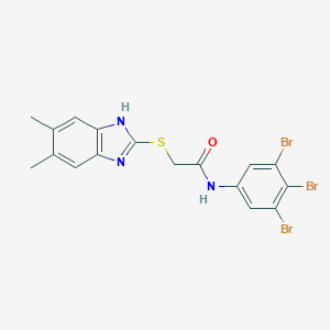 molecular formula C17H14Br3N3OS B300753 2-[(5,6-dimethyl-1H-benzimidazol-2-yl)sulfanyl]-N-(3,4,5-tribromophenyl)acetamide 