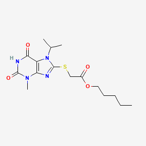 molecular formula C16H24N4O4S B3007531 戊基 2-(3-甲基-2,6-二氧代-7-丙-2-基嘌呤-8-基)硫代乙酸酯 CAS No. 369608-67-3