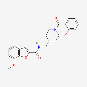 molecular formula C23H23FN2O4 B3007554 N-((1-(2-fluorobenzoyl)piperidin-4-yl)methyl)-7-methoxybenzofuran-2-carboxamide CAS No. 1234972-34-9