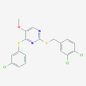 4-[(3-Chlorophenyl)sulfanyl]-2-[(3,4-dichlorobenzyl)sulfanyl]-5-pyrimidinyl methyl ether