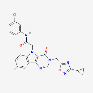 molecular formula C25H21ClN6O3 B3007559 N-(3-chlorophenyl)-2-{3-[(3-cyclopropyl-1,2,4-oxadiazol-5-yl)methyl]-8-methyl-4-oxo-3,4-dihydro-5H-pyrimido[5,4-b]indol-5-yl}acetamide CAS No. 1112027-29-8