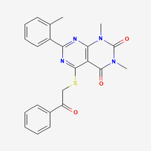 molecular formula C23H20N4O3S B3007594 1,3-二甲基-5-((2-氧代-2-苯乙基)硫代)-7-(邻甲苯基)嘧啶并[4,5-d]嘧啶-2,4(1H,3H)-二酮 CAS No. 872629-42-0