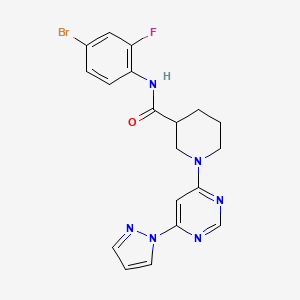 molecular formula C19H18BrFN6O B3007599 1-(6-(1H-pyrazol-1-yl)pyrimidin-4-yl)-N-(4-bromo-2-fluorophenyl)piperidine-3-carboxamide CAS No. 1334376-00-9