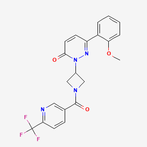 molecular formula C21H17F3N4O3 B3007623 6-(2-Methoxyphenyl)-2-[1-[6-(trifluoromethyl)pyridine-3-carbonyl]azetidin-3-yl]pyridazin-3-one CAS No. 2380191-08-0