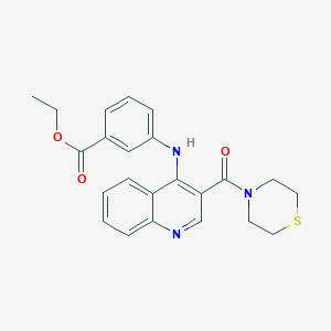 molecular formula C23H23N3O3S B3007683 Ethyl 3-((3-(thiomorpholine-4-carbonyl)quinolin-4-yl)amino)benzoate CAS No. 1359315-28-8