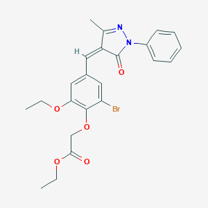 molecular formula C23H23BrN2O5 B300773 ethyl {2-bromo-6-ethoxy-4-[(Z)-(3-methyl-5-oxo-1-phenyl-1,5-dihydro-4H-pyrazol-4-ylidene)methyl]phenoxy}acetate 