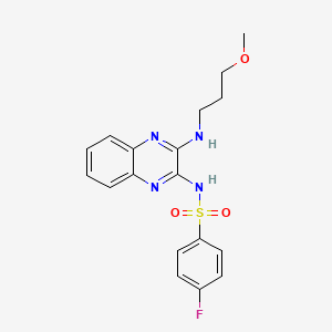 molecular formula C18H19FN4O3S B3007741 4-fluoro-N-(3-((3-methoxypropyl)amino)quinoxalin-2-yl)benzenesulfonamide CAS No. 577981-40-9
