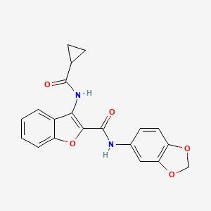 molecular formula C20H16N2O5 B3007783 N-(benzo[d][1,3]dioxol-5-yl)-3-(cyclopropanecarboxamido)benzofuran-2-carboxamide CAS No. 872612-83-4