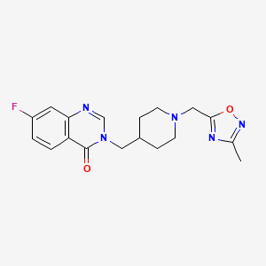 molecular formula C18H20FN5O2 B3007790 7-Fluoro-3-[[1-[(3-methyl-1,2,4-oxadiazol-5-yl)methyl]piperidin-4-yl]methyl]quinazolin-4-one CAS No. 2415583-67-2